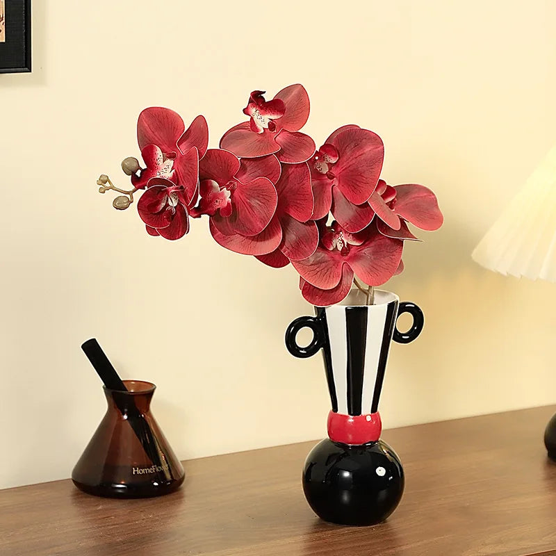 DecorBites™ Geometric Stripes Ceramic Vase Black & White Home Decor
