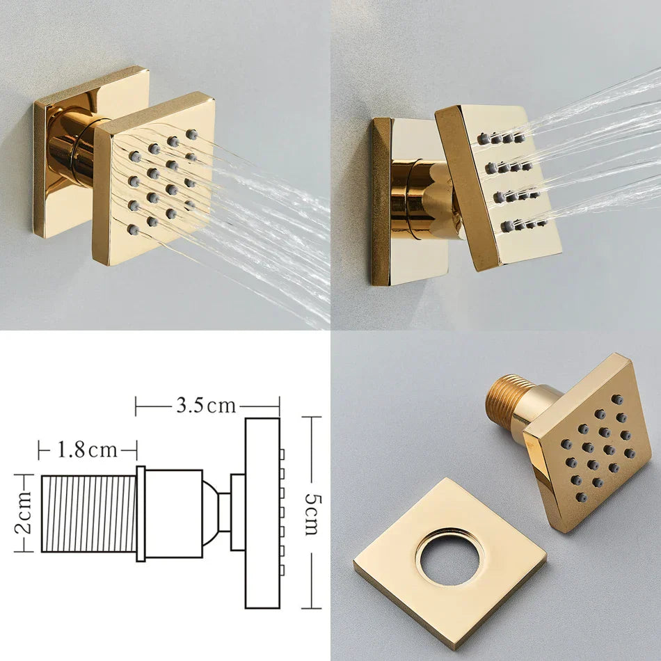 DecorBites™ Gold Rainfall Shower Head Massage System Wall Mounted Bath Mixer Tap