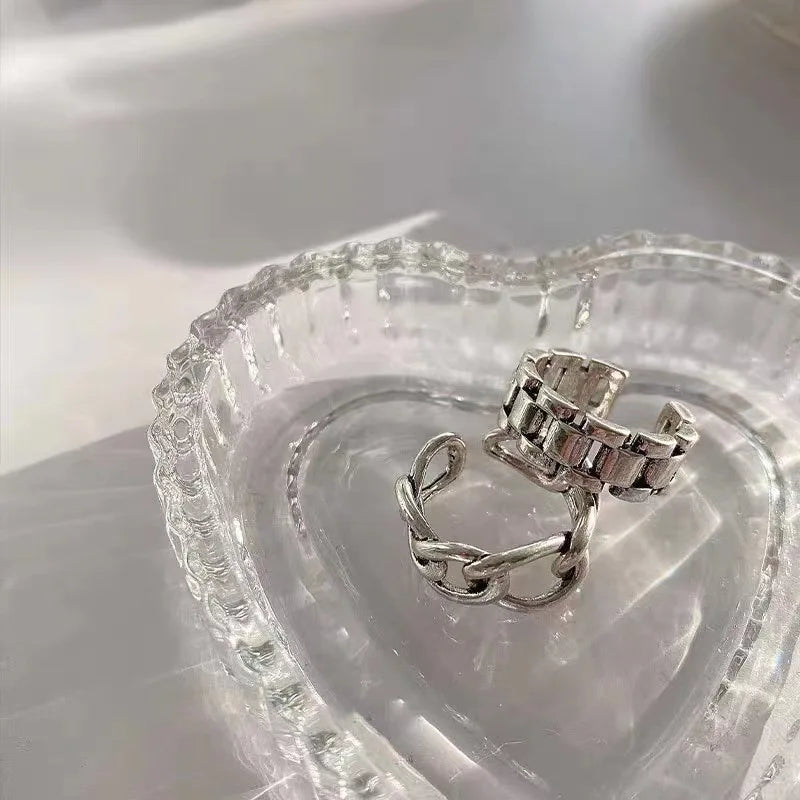 925 Sterling Silver Cross Hollow Ring | Unisex Geometric Chain Ring