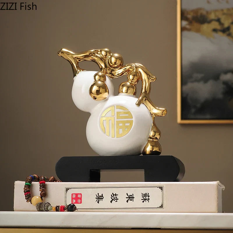DecorBites™ Golden Gourd Ceramic Sculpture - Modern Art Room Decor