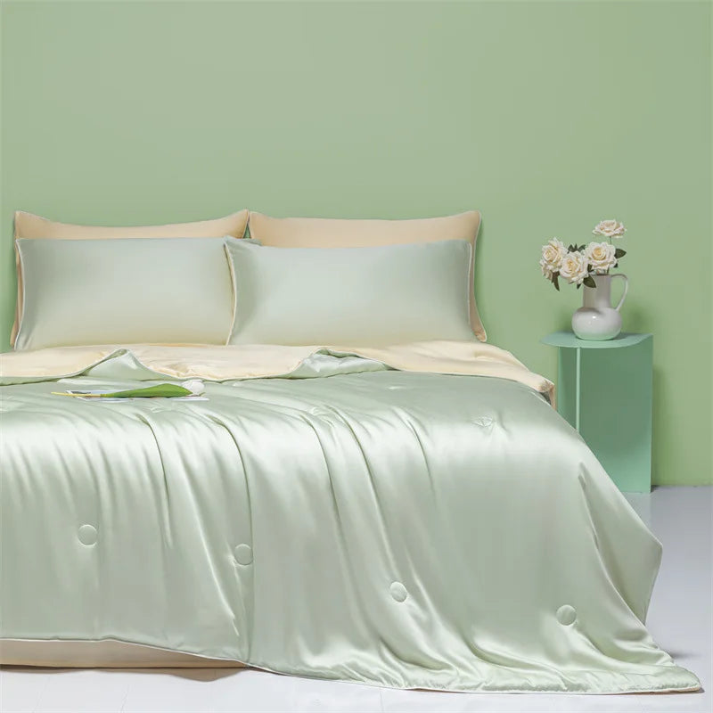 Light green & cream cool ice silk quilt set bedroom bedding