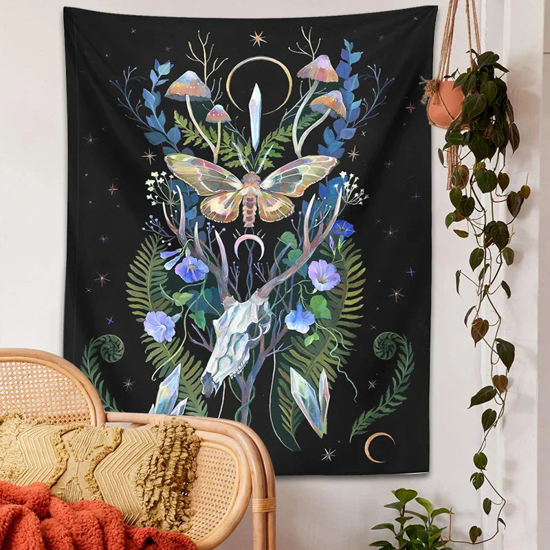 DecorBites™ Deer Skull Mushroom Moon Wall Hanging Psychedelic Tapestry Witchcraft Decor