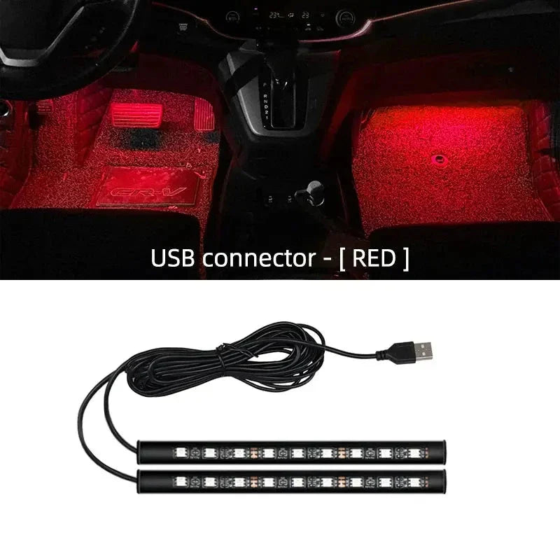 2-in-1 LED Car Neon Foot Light - USB & Cigarette Lighter Interior Ambient Lamp