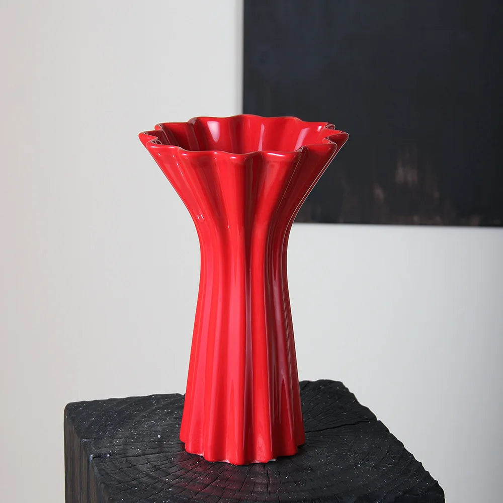 DecorBites™ Geometric Fold Pattern Ceramic Vase Red Floral Arrangement Terrarium Home Decor