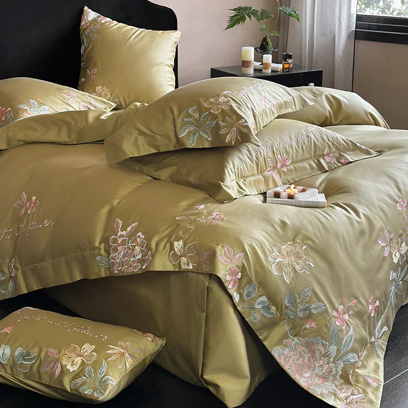 DecorBites™ Cotton Flowers Embroidery Bedding Set: Full Queen King Sizes