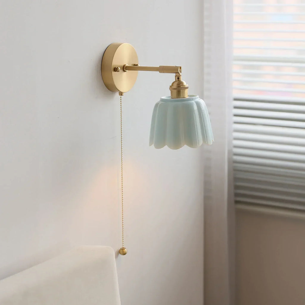 DecorBites™ Copper Wall Light Fixture Bedroom Bedside Sconce White Ceramic Lamp