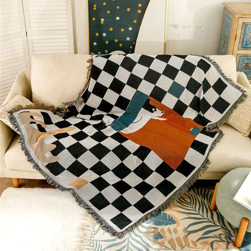 DecorBites™ Cozy Plaid Wool Blend Crochet Checkerboard Blanket