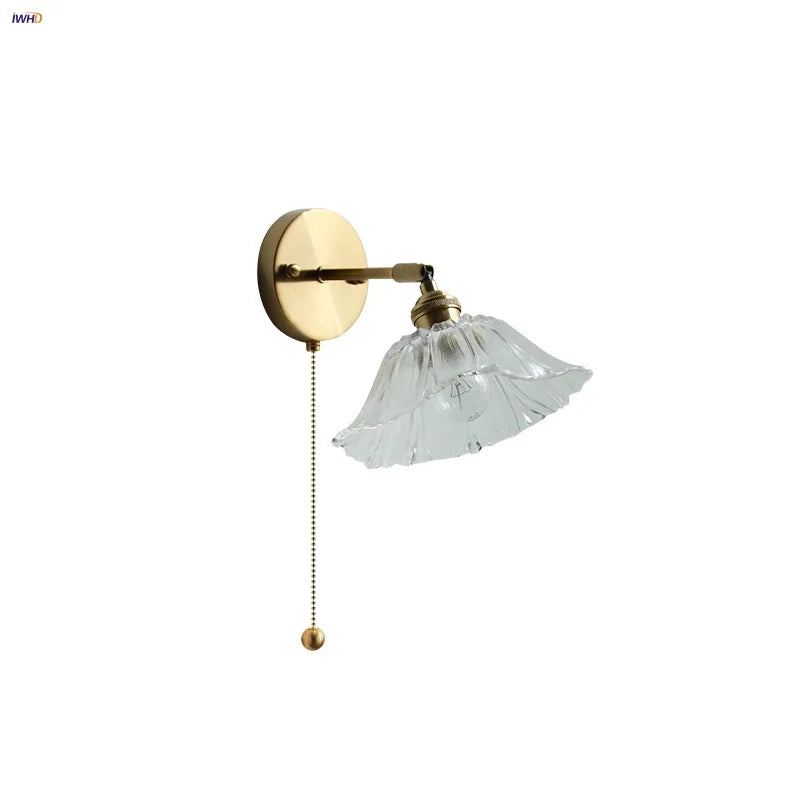 DecorBites™ Glass Bedside Sconce: Modern Nordic LED Wall Light with Pull Chain Switch