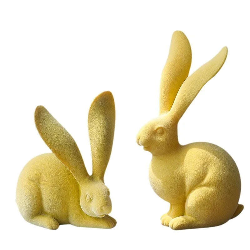 DecorBites™ Abstract Rabbit Figurines: Flocking Bunny Resin Art Decor Ornaments