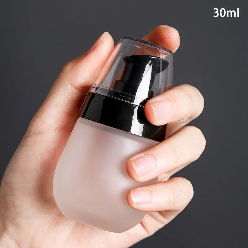 30ml Empty Refillable Frosted Glass Vacuum Bottle | Travel Cosmetic Pump Container