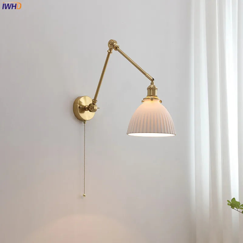 DecorBites™ Copper Swing Arm Wall Lights Sconce Up Down LED Modern Ceramic Lampshade