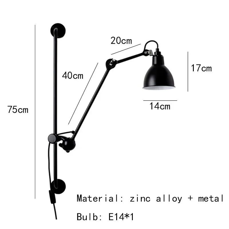 DecorBites™ Gras BL Wall Lamp: Adjustable Chrome Long Arm Reading Light