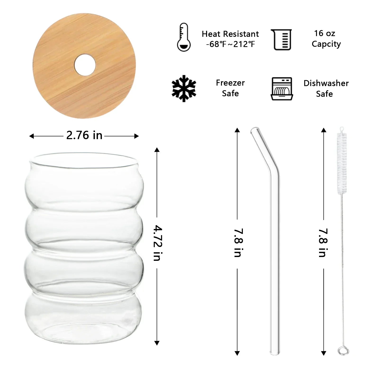 DecorBites™ Creative Glass Cup Set with Lid and Straw - Perfect for Parties