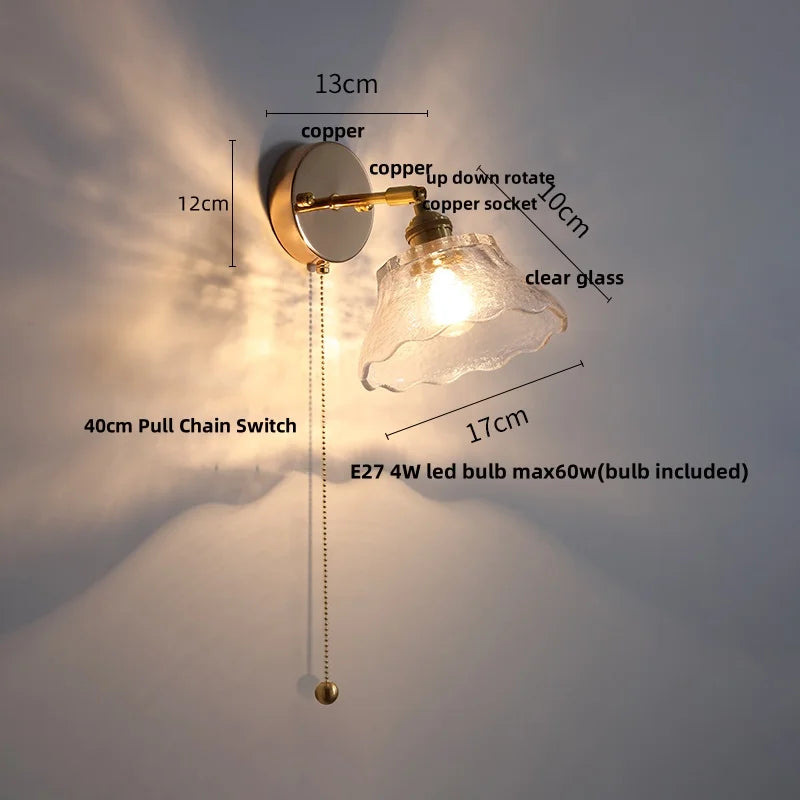 DecorBites™ Glass Rotate Copper Wall Sconce | Pull Chain Switch LED Light Fixture