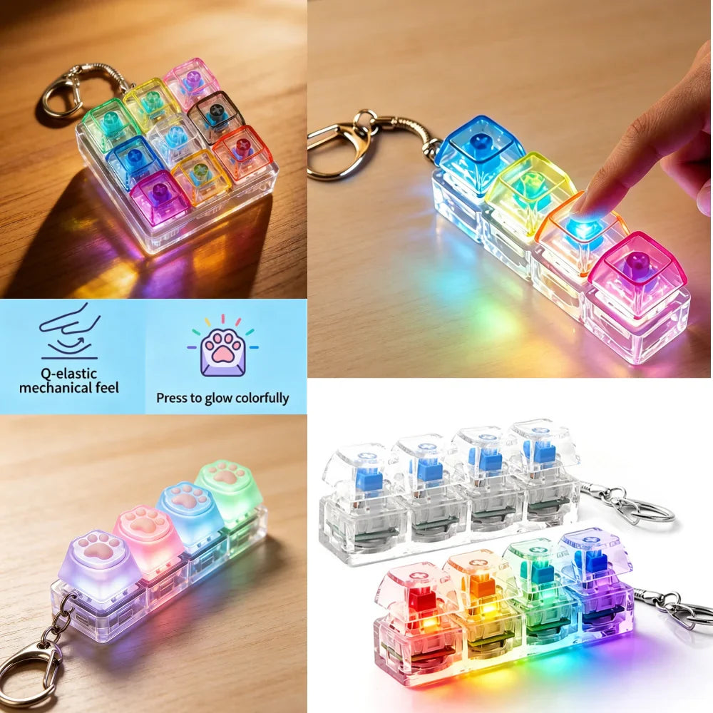 LED Keyboard Keychain Fidget Toy | Crystal Clicker for Stress Relief