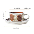 DecorBites™ Hand-Drawn Ceramic Espresso Cup with Saucer, 8oz Cappuccino Cups