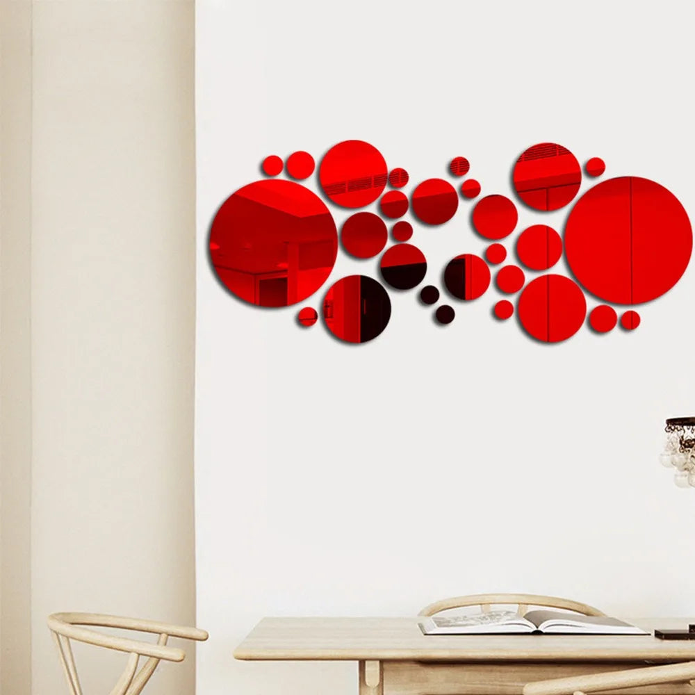 26pcs Round Acrylic Mirror Stickers | Self-Adhesive Wall Decor for Bathroom and Kitchen