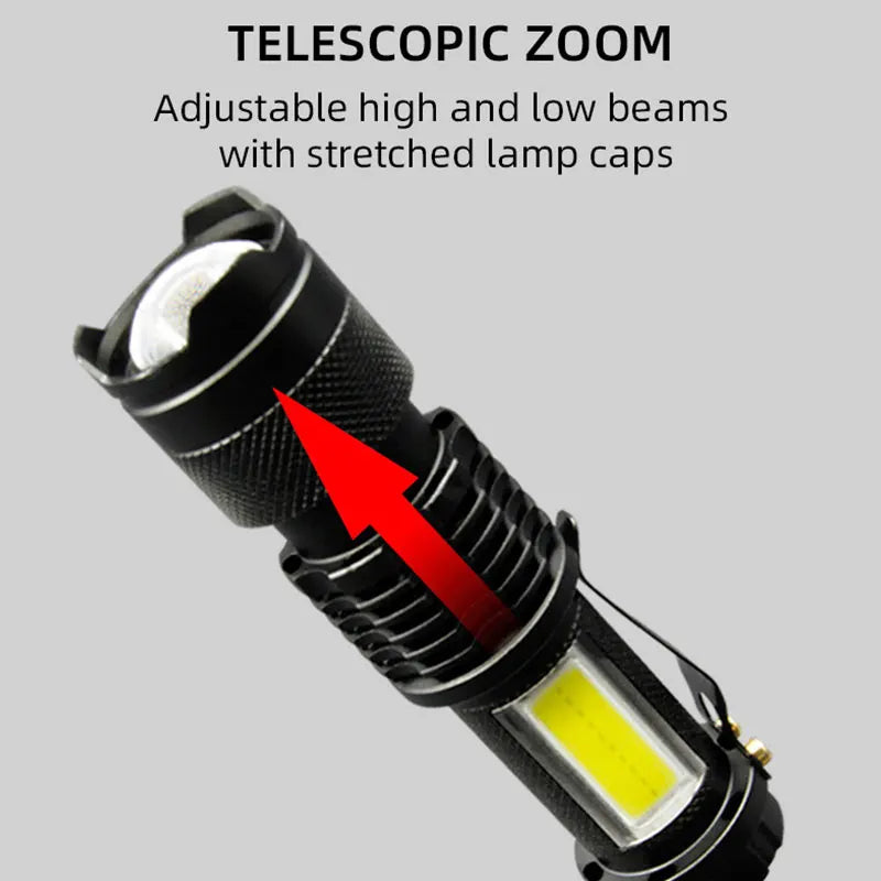 Mini XPE COB LED Flashlight | Rechargeable Dual Light Source for Hiking Camping and Fishing