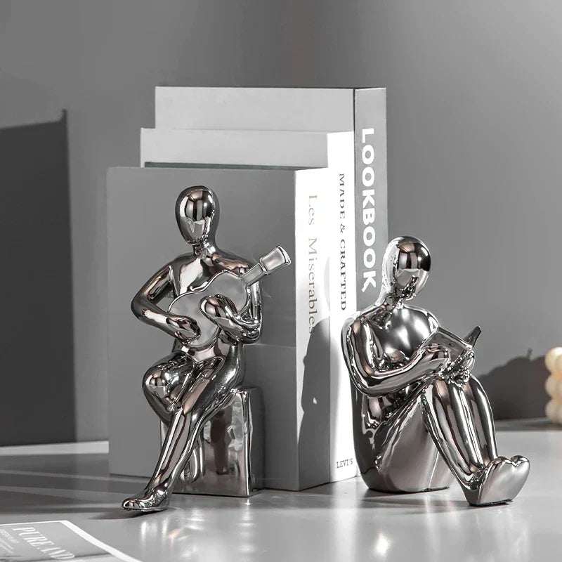 DecorBites™ Abstract Nordic Style Ceramic Character Bookends Set for Office Bookcase Decor