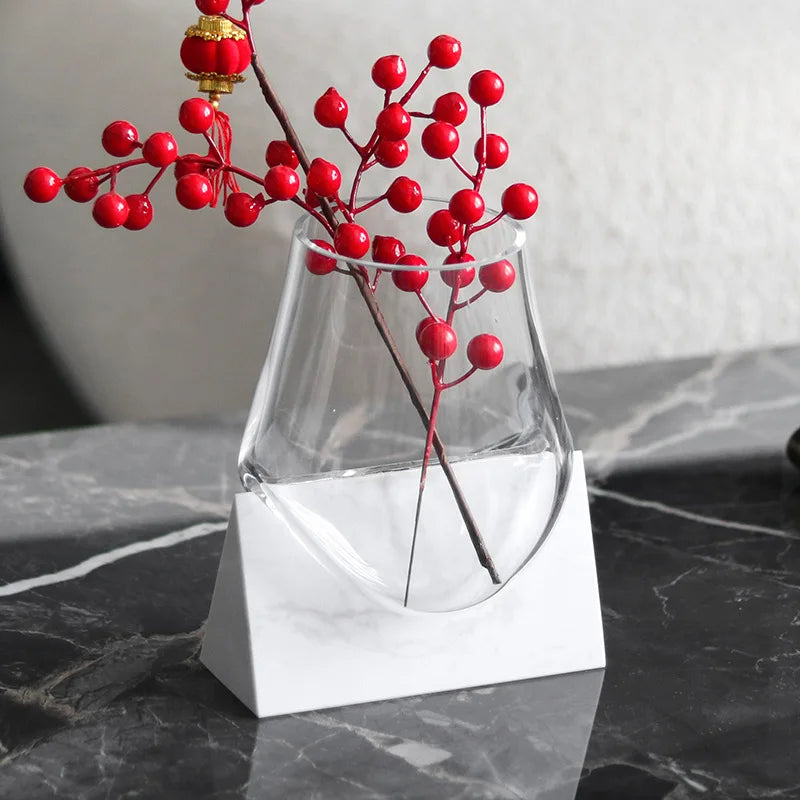 DecorBites™ Abstract Glass Vase with Marble Base for Home Decoration