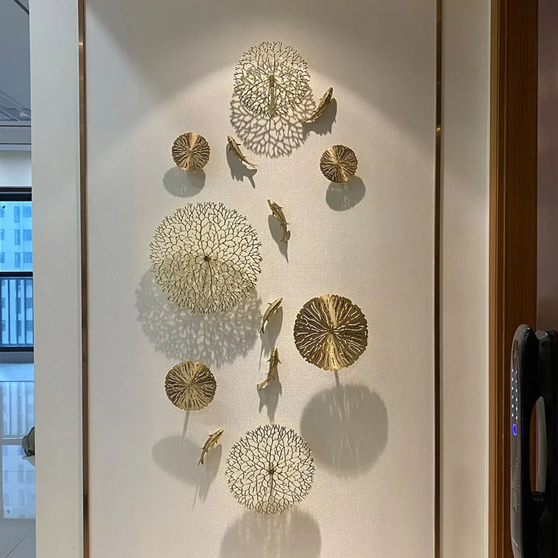 DecorBites™ Gold Coral Carp Lotus Leaf Fish Wall Decor Ornaments