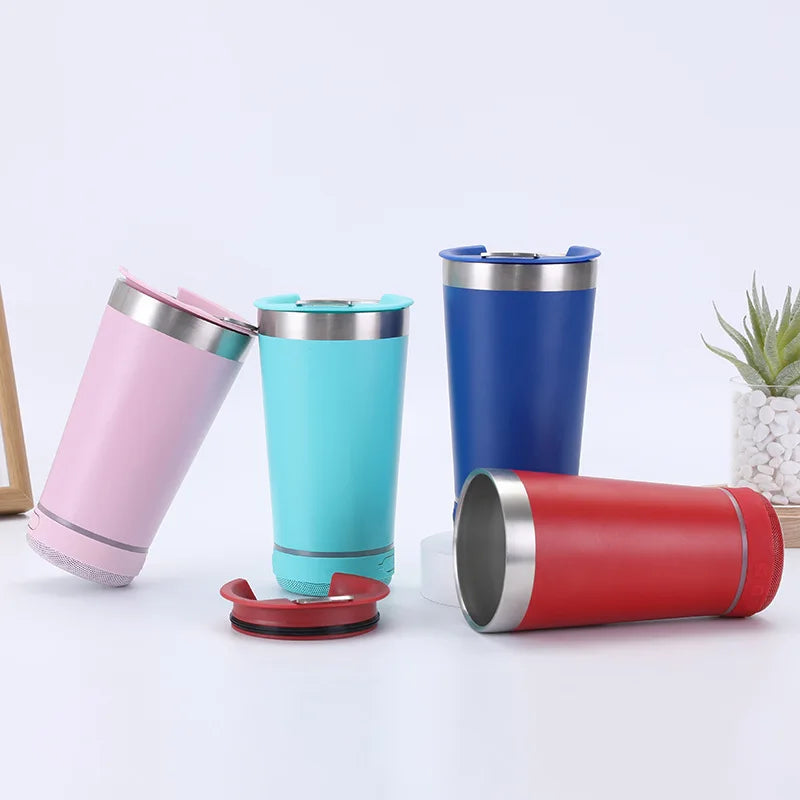 Bluetooth Speaker Coffee Cup | 16oz Insulated Vacuum Flask with Wireless Sound