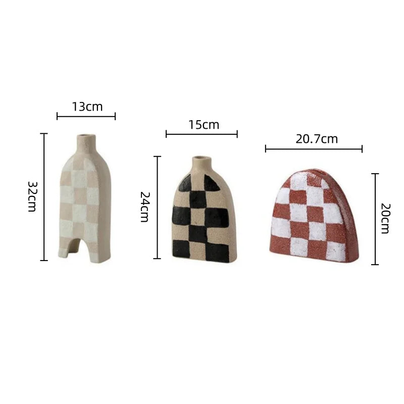 DecorBites™ Geometric Check Ceramic Vase for Stylish Flower Arrangements