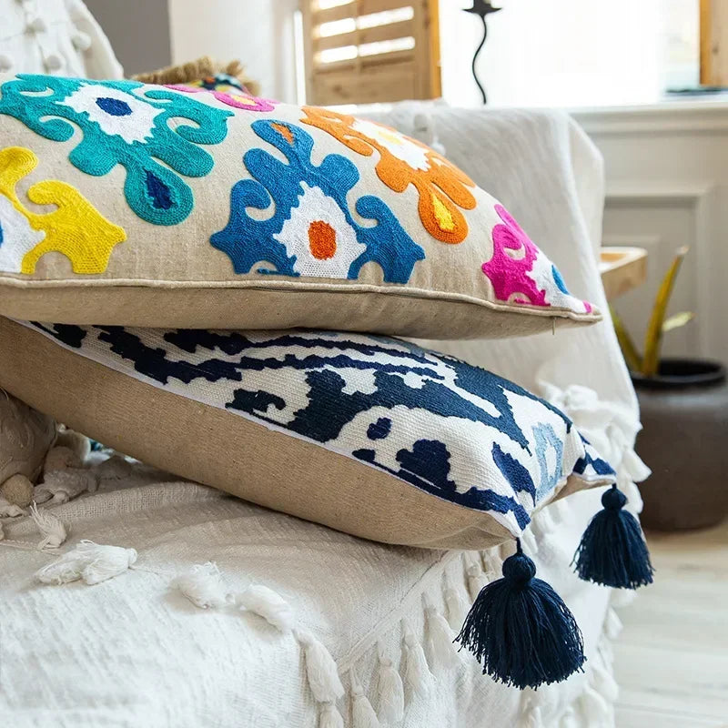 DecorBites™ Embroidered Flower Boho Long Cushion Covers for Bedroom and Sofa