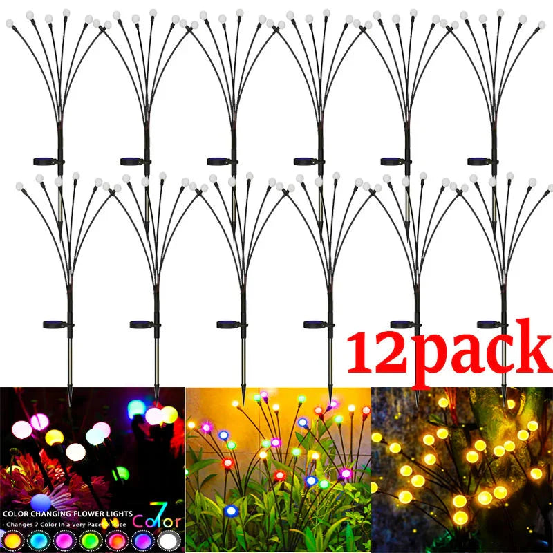 12Pack Solar LED Starburst Firefly Lights – IP66 Waterproof Garden & Lawn Decoration