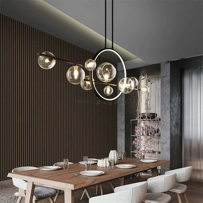 DecorBites™ Glass Strip Bubble Chandelier: Unique Magic Bean Pendant Light for Modern Decor