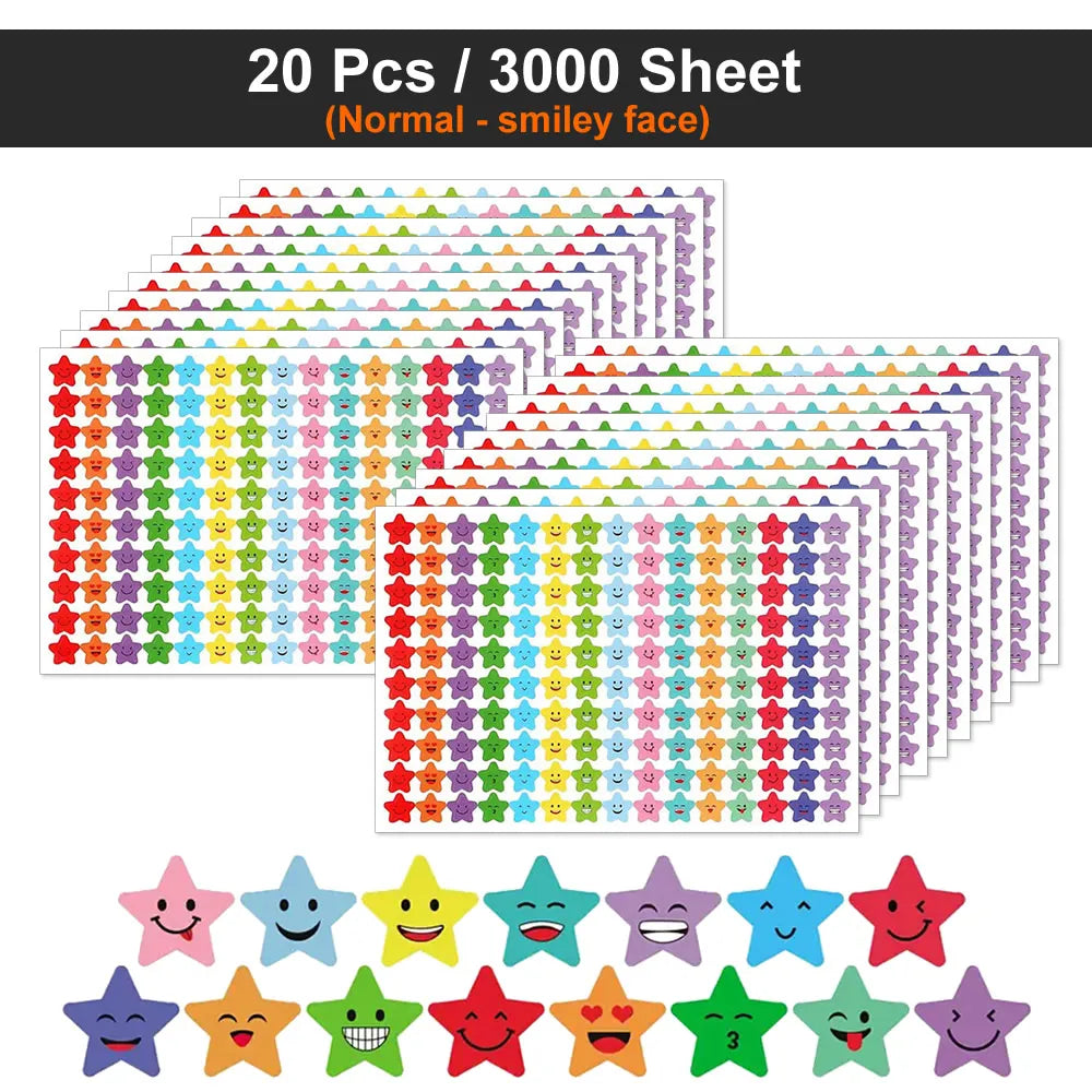 Happy Face Star Sticker Pack | Reward Stickers for Kids, DIY Craft Decorations