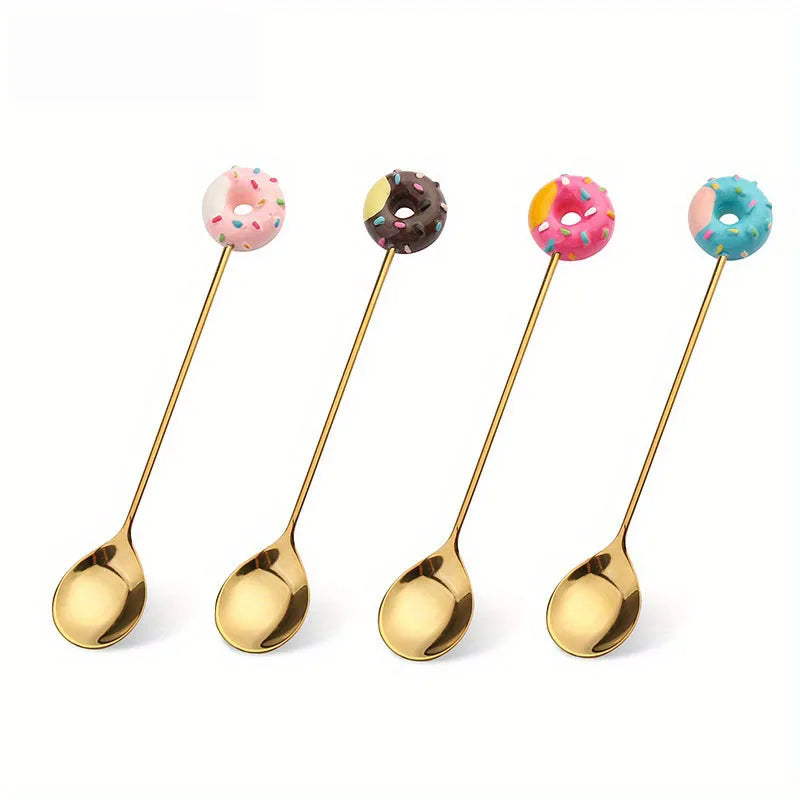 DecorBites™ 4PCS Stainless Steel Creative Candy Donut Dessert Fork and Coffee Spoon Set