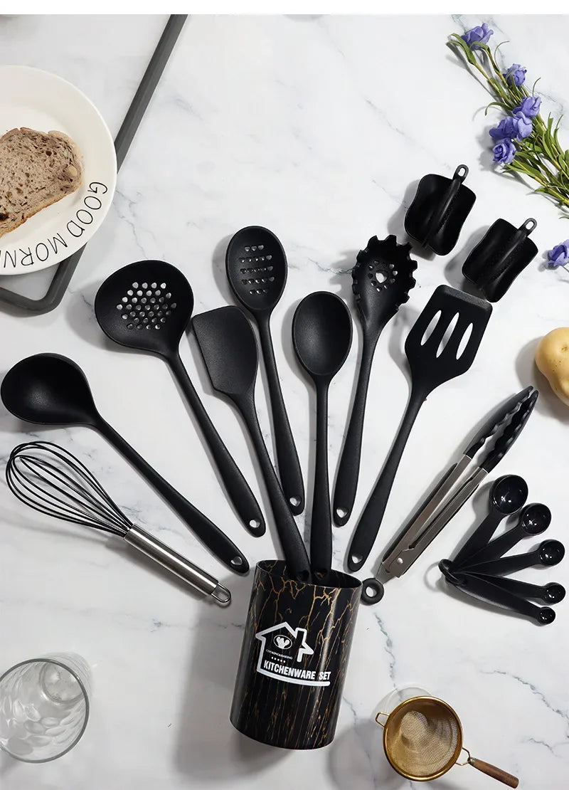 DecorBites™ 18Pcs Silicone Kitchen Utensils Turner Spatula Measuring Spoon Cooking Tool Set