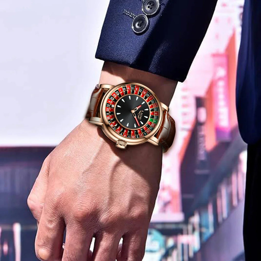 Women's Roulette Dial Brown Leather Watch Waterproof