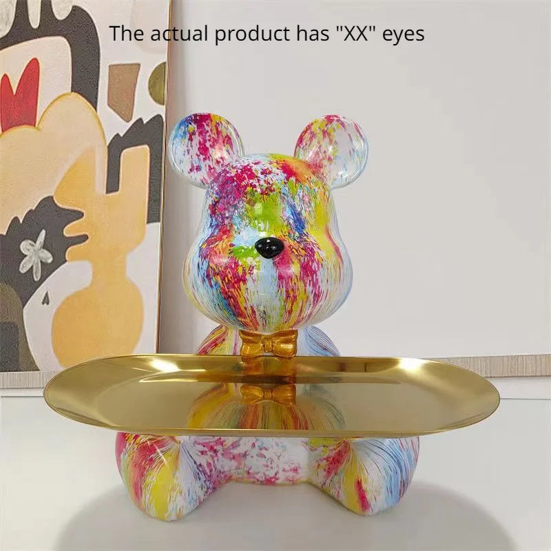 DecorBites™ Graffiti Bear Figurine: Modern Animal Statue & Key Storage Shelf