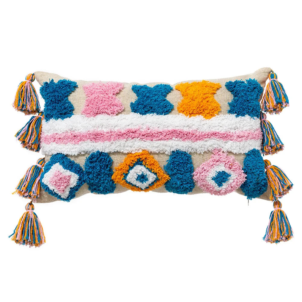 DecorBites™ Geometric Hand-Embroidered Tassel Pillowcase