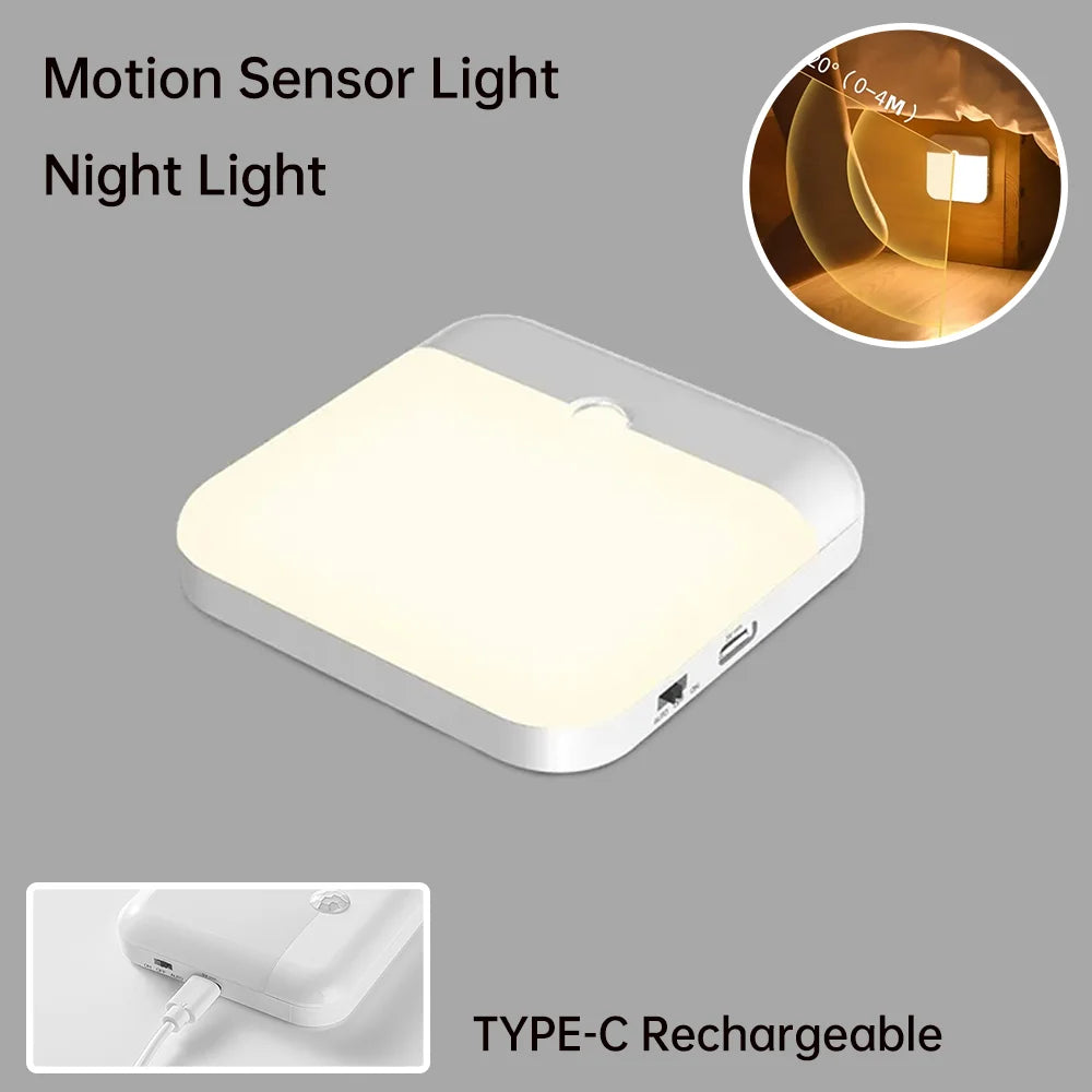 Wireless LED Night Light with Motion Sensor | Type C Rechargeable for Cabinet Wardrobe Staircase Kitchen