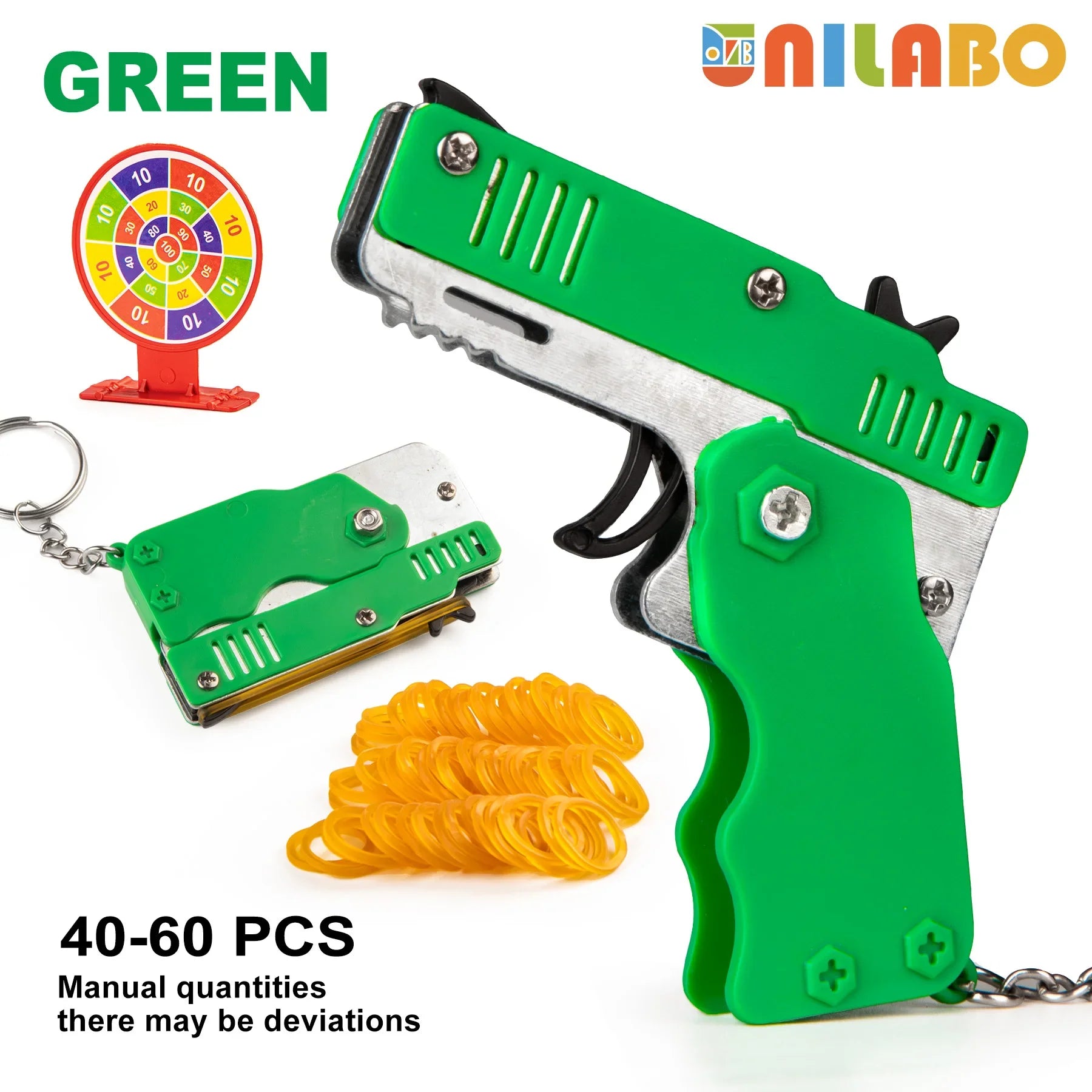 Mini Rubber Band Gun Keychain | Foldable Alloy Toy Gun with 6 Rubber Bands