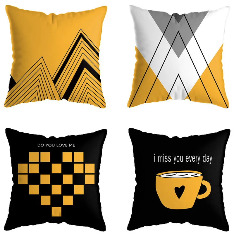 DecorBites™ Geometric Deer Print Pillowcase 45x45cm - Yellow Home Decor