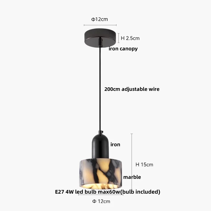 Modern beige marble led pendant lights dining room adjustable steel
