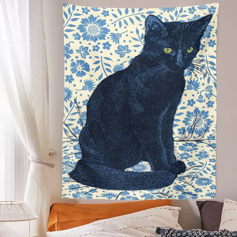 DecorBites™ Black Cat Tapestry Wall Hanging: Tarot Witchcraft Baphomet Occult Home Decor
