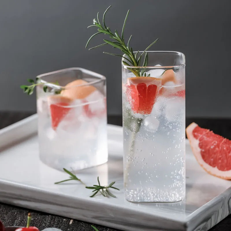 DecorBites™ Creative Square Glass Cold Drink Cup - Large Capacity Iced Coffee and Milk Tea Cup