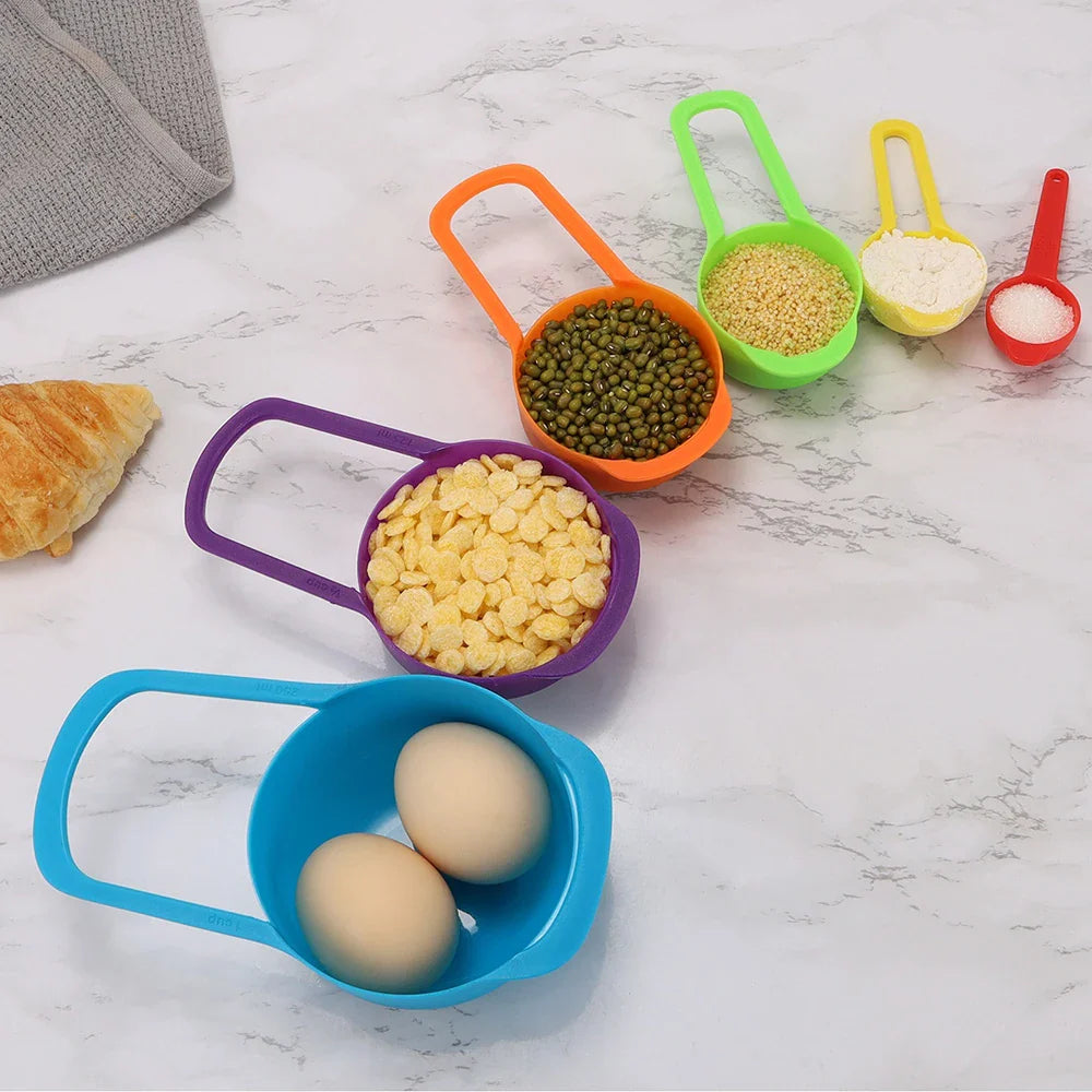Rainbow Measuring Cup Set | Colored Plastic Flour Measuring Spoon Set for Baking