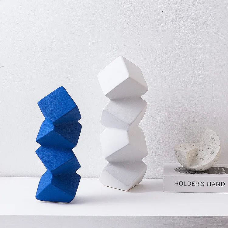DecorBites™ Geometric Square Sculpture Stack Figurine Home Decoration Accessory
