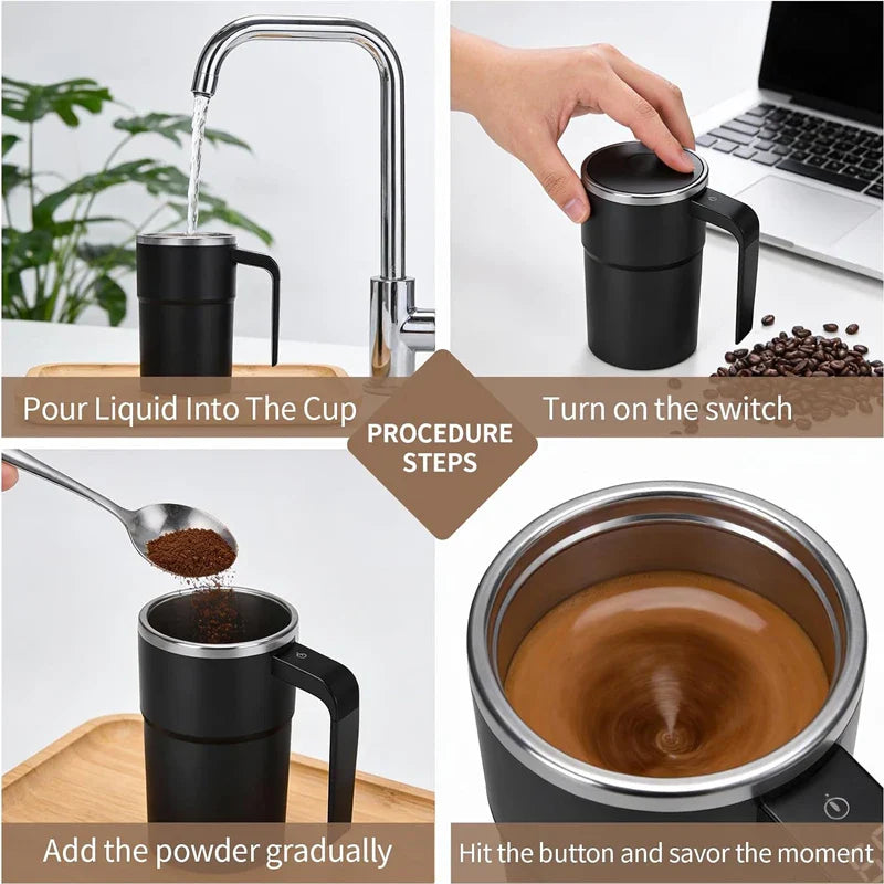 380ml Self Stirring Coffee Mug | IP67 Waterproof Automatic Magnetic Mixing Cup with LCD Display