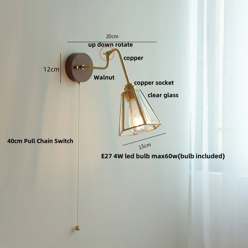 DecorBites™ Copper Glass Wall Sconce Amber LED Rotate Modern Bathroom Mirror Light