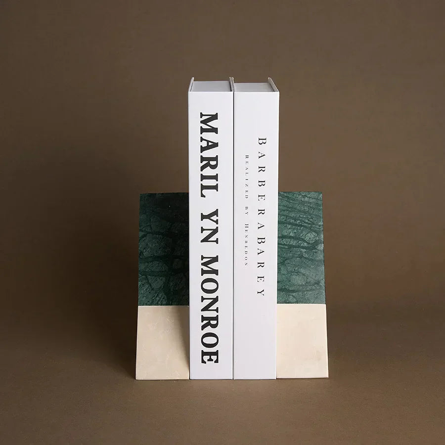 DecorBites™ Green Marble Bookends Retro Travertine Holder Home Decor