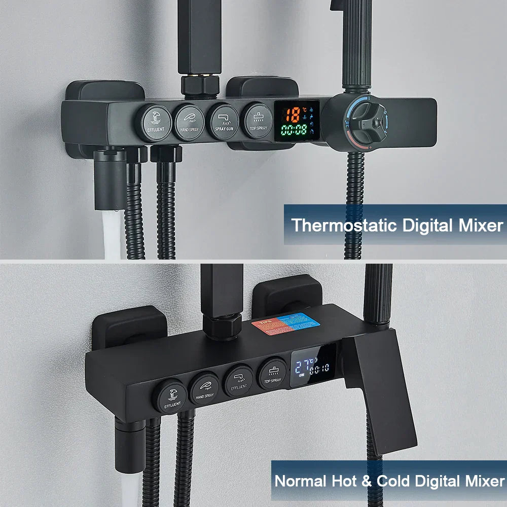 DecorBites™ Black 4-Way Digital Shower System with Rainfall Head and Bidet