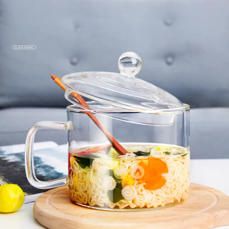 DecorBites™ Glass Salad Bowl with Lid, Large Capacity, Creative Design