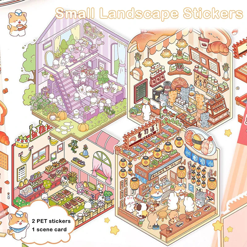 Cute 3D Stereoscopic Landscape Stickers | Mini Scene Sticker Set